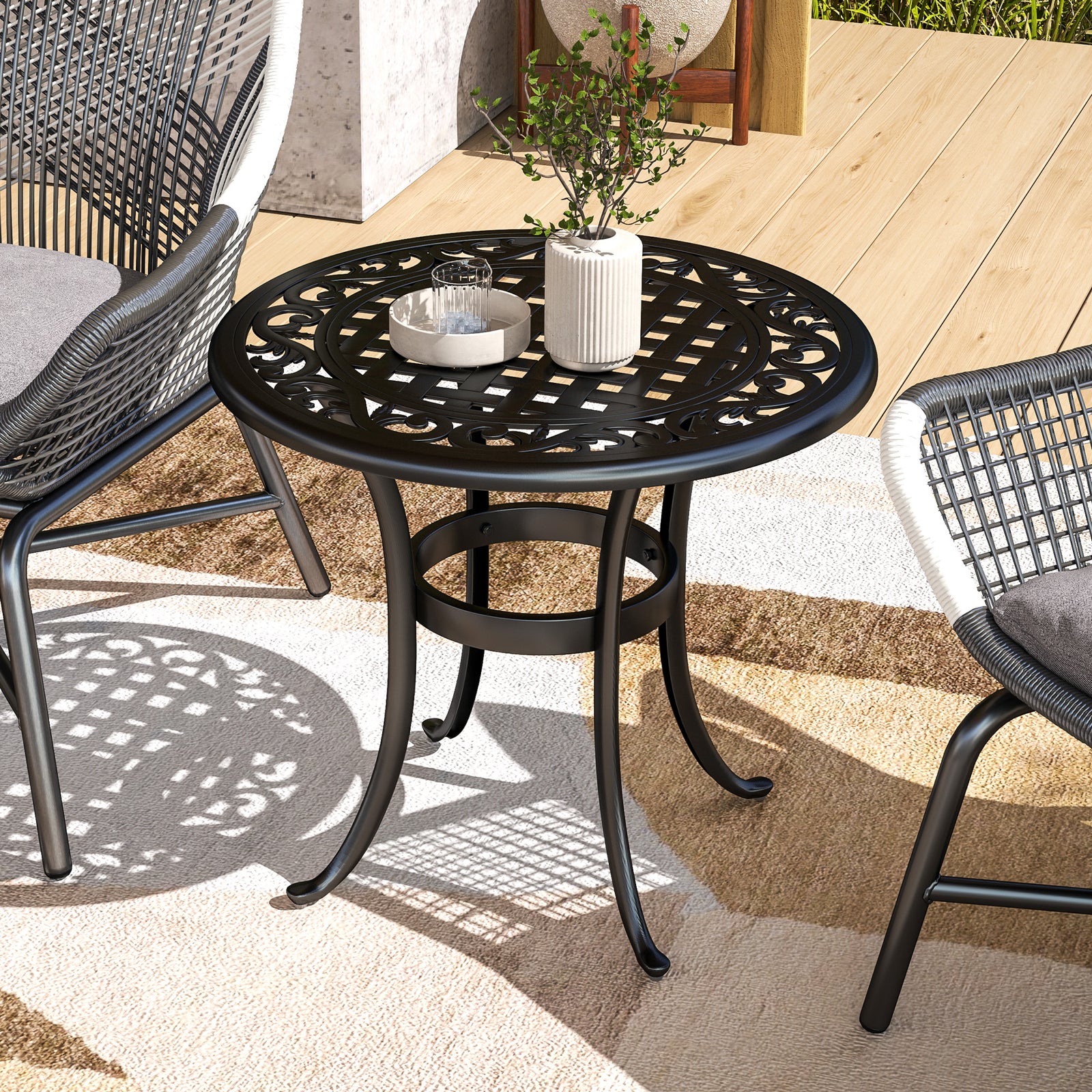 60cm Round Hollow Top Design Side Table W/ Cast Aluminum