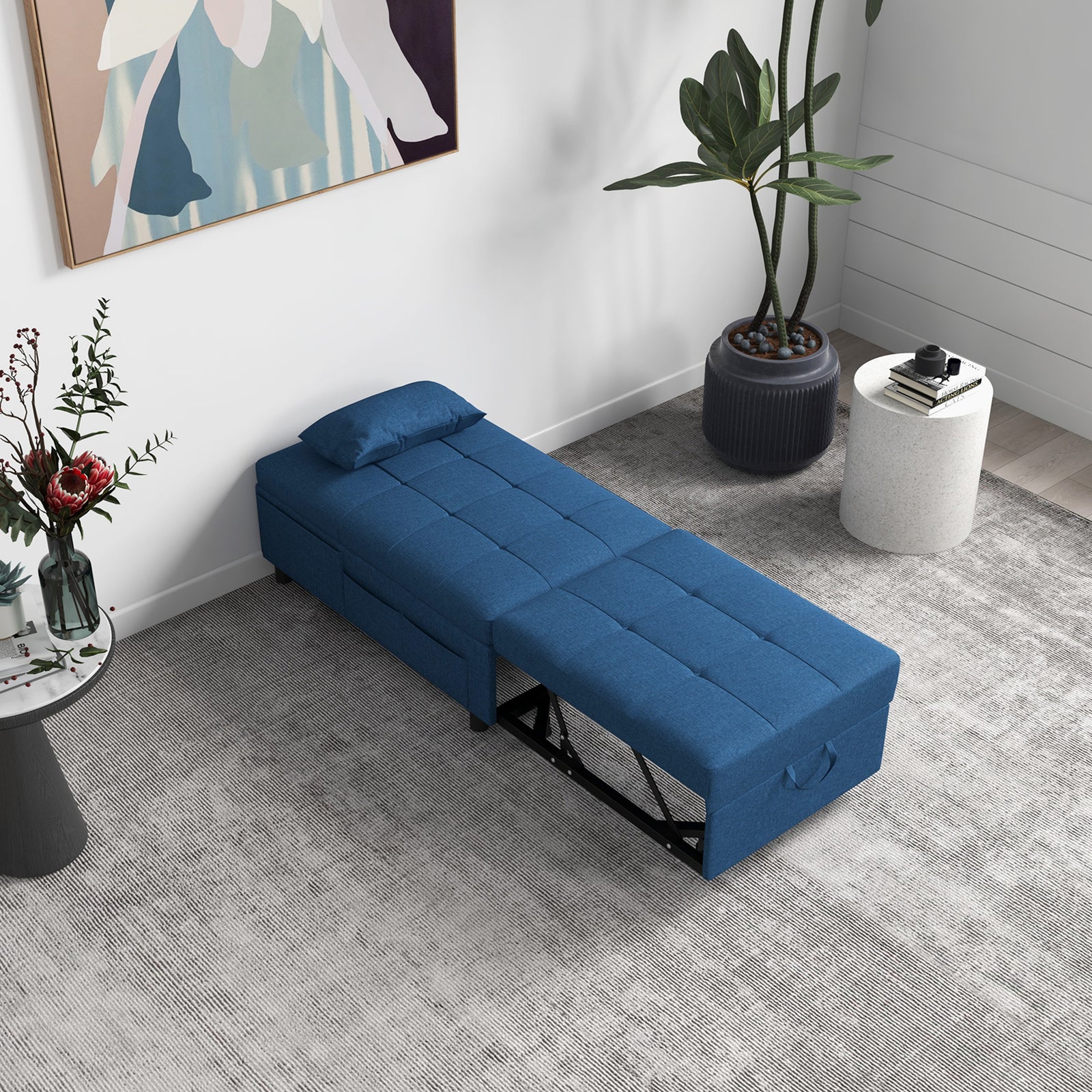 Folding Sofa Bed Adjustable Single Sleeper With Pillow | One Size | Blue