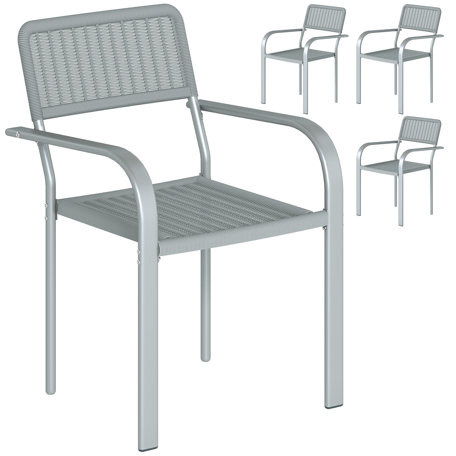 Garden Chairs Set, Stackable & Rattan Effect | Light Grey