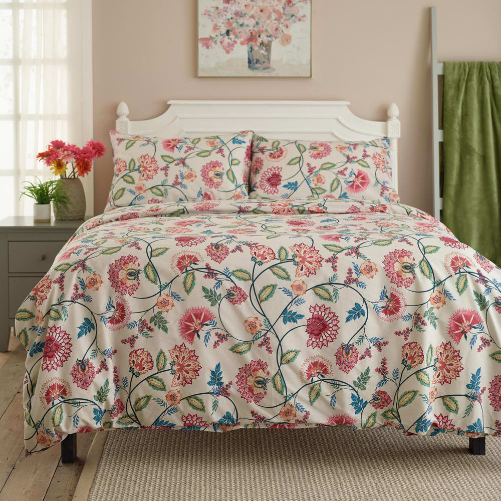 Vintage Jacobean Printed Cotton Duvet Cover Set | King | Multi