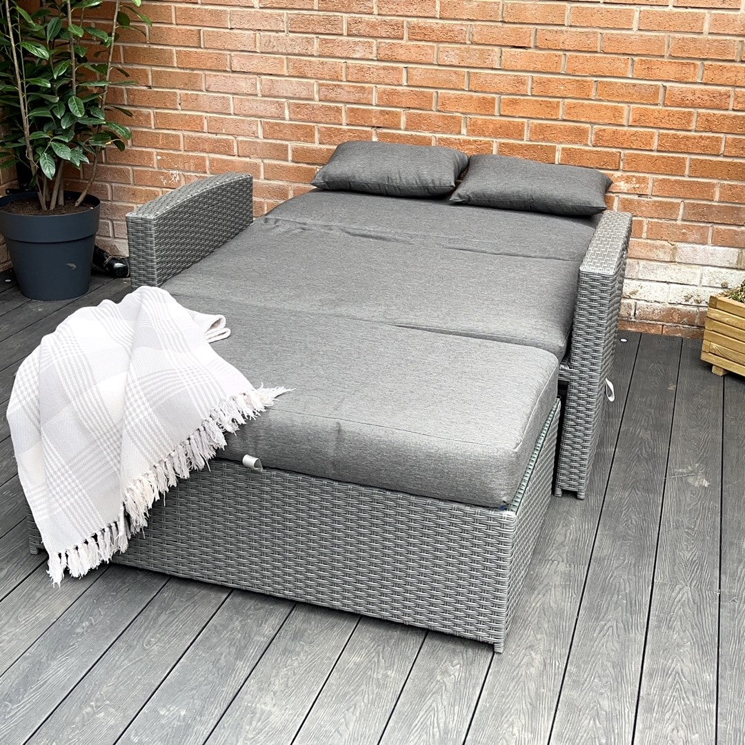 Oasis 2 Seater Outdoor Rattan Sofa & Daybed For Garden Patio Relaxation | Grey