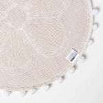 Floral Tufted Round Bathmat With Pom Poms | 60cm | White