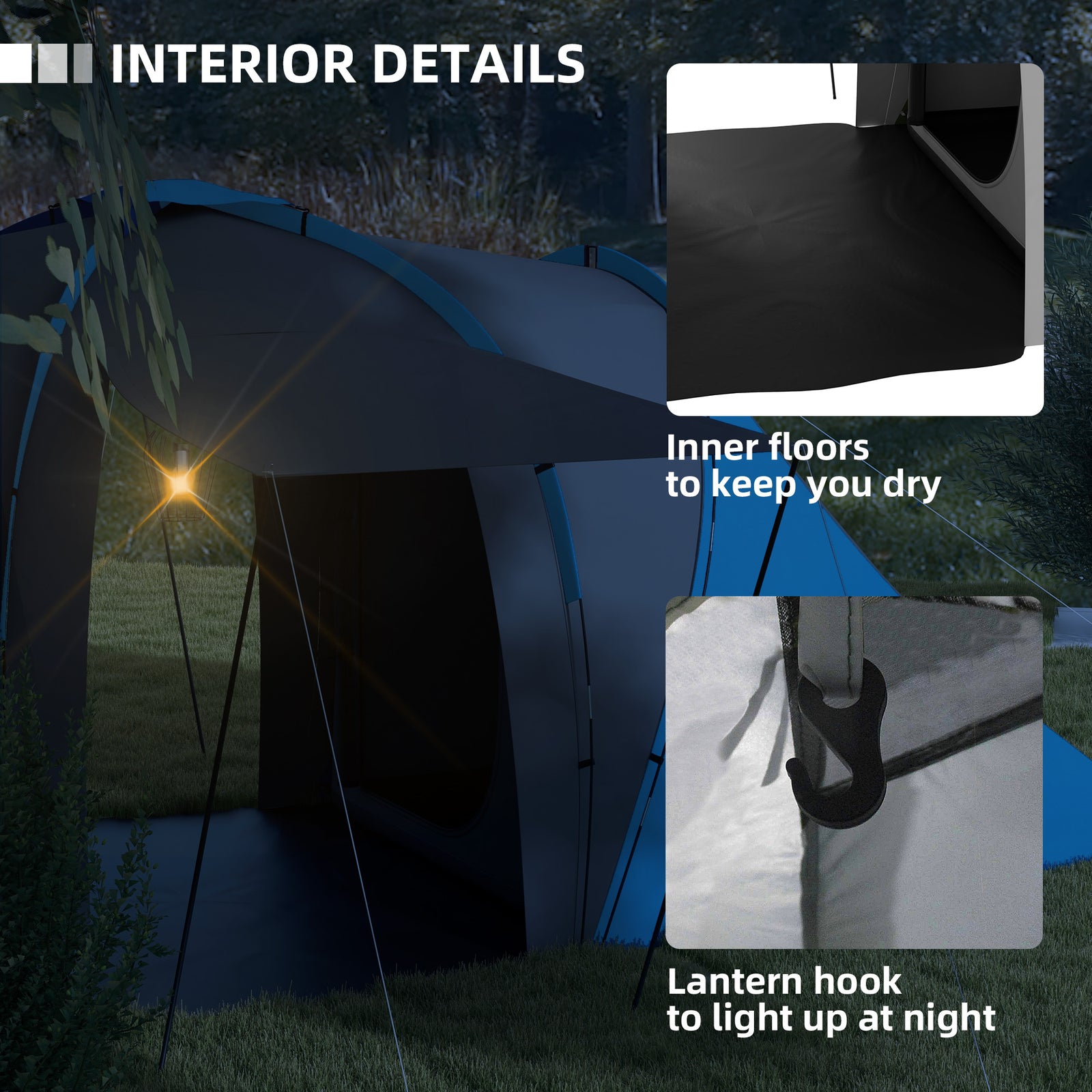4-6 Man Large Camping Tent With 2 Bedroom And Living Area | Blue