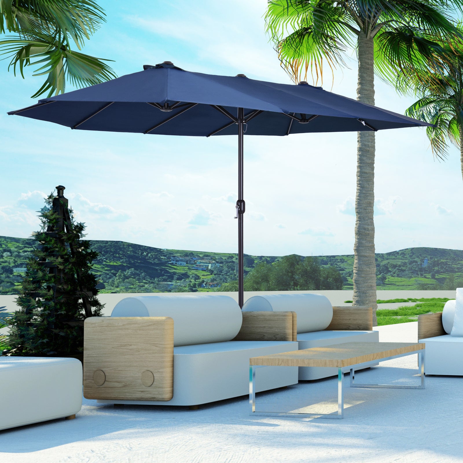 4.6m Double-sided Sun Umbrella W/ Base | Blue