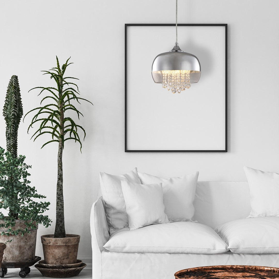 Luna Pendant 21cm 1xe14 Designer Light Crafted From A Chrome Fitting And Glass Shades With Suspended Crystals