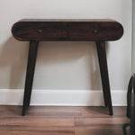 Light Walnut Curved Edge Console Table, 2 Drawers, Dark Brown