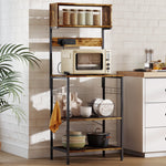 HOMCOM Bakers Rack With Power Outlet, 5 Hooks, Microwave Stand, Brown