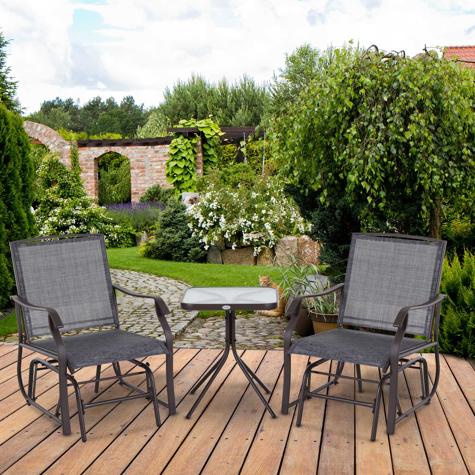 3 Pcs Outdoor Sling Fabric Rocking Glider Chair W/ Table Set