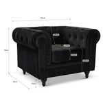 Chesterfield Scroll Arm Velvet Sofa 1 Seater | Black