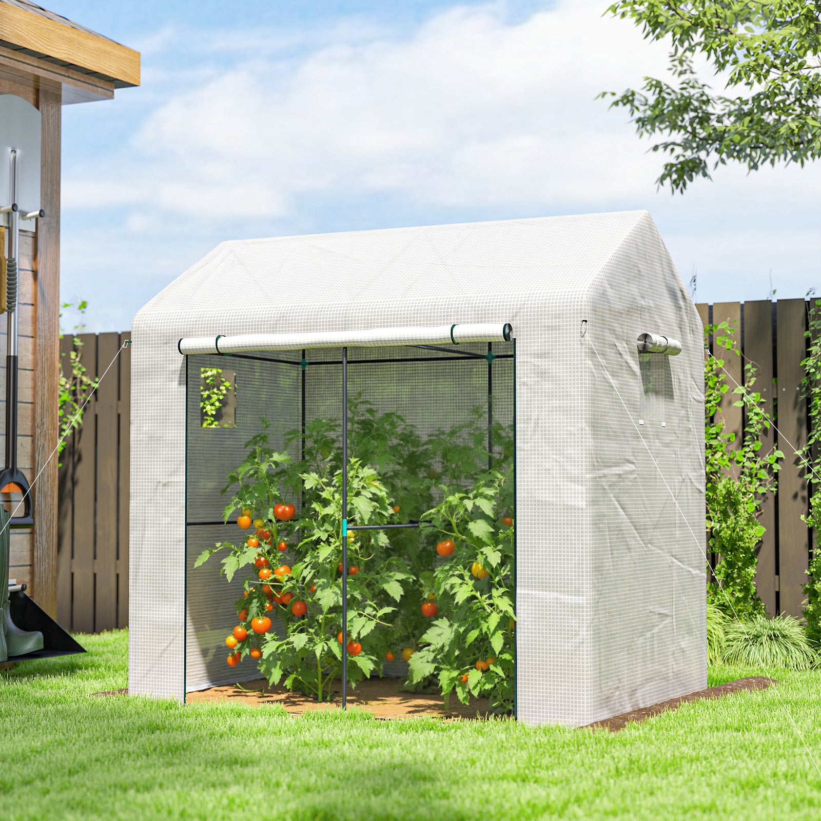 Outsunny Walk-in Greenhouse, Green House With Mesh Windows, White