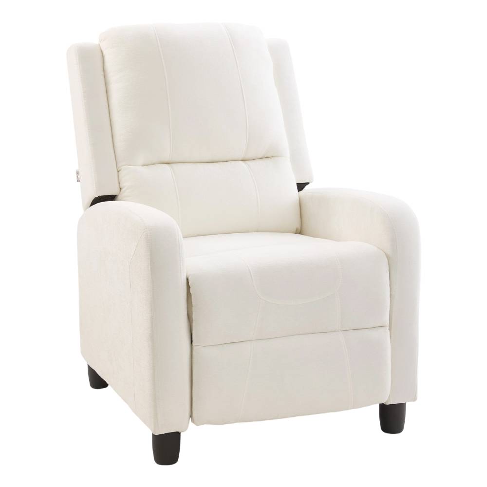 Living and Home Chenille Recliner Chair – Push-back Single Sofa With 140° Recline & Footrest, White Beige