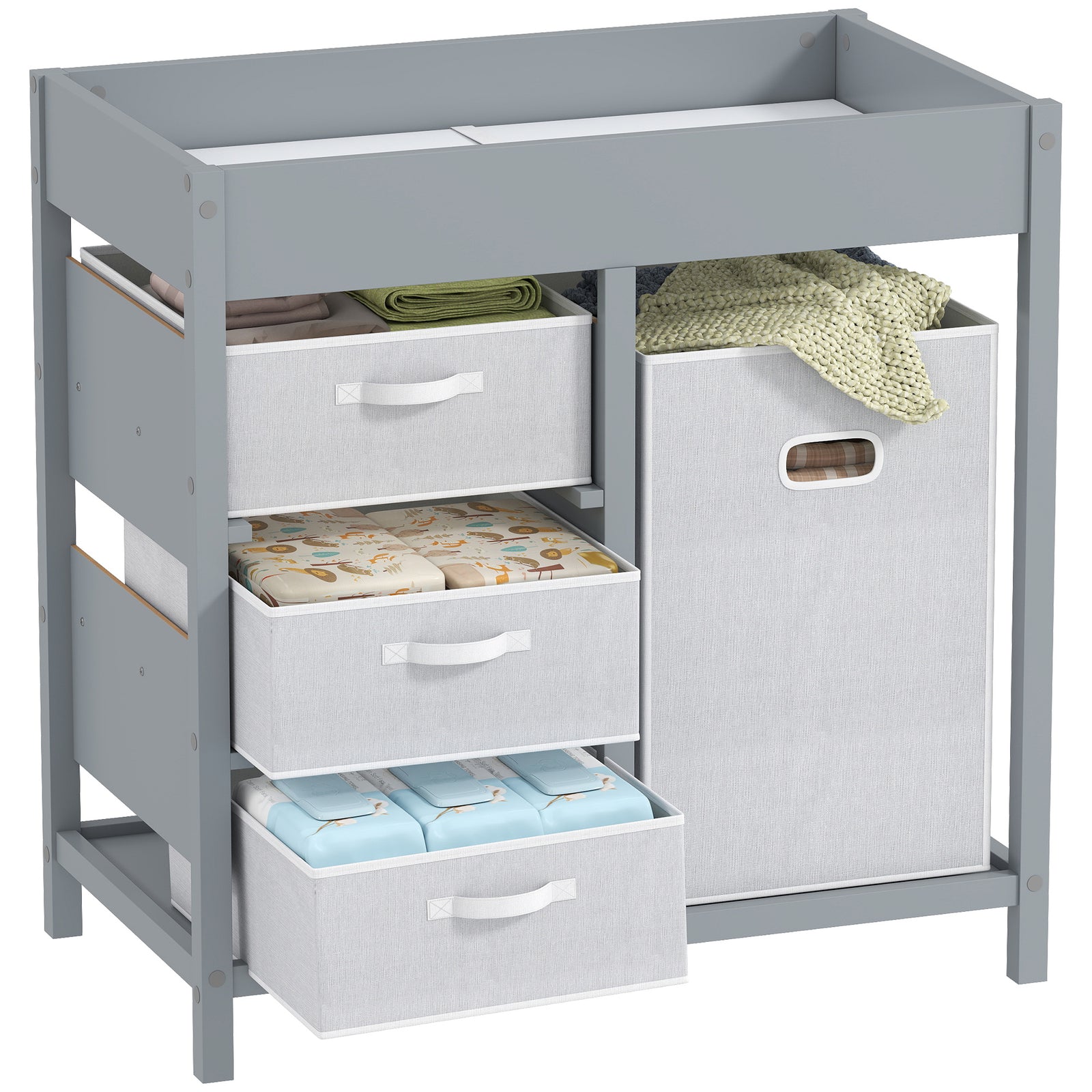 Baby Changing Unit With 4 Drawers, Diaper Changing Table | Grey