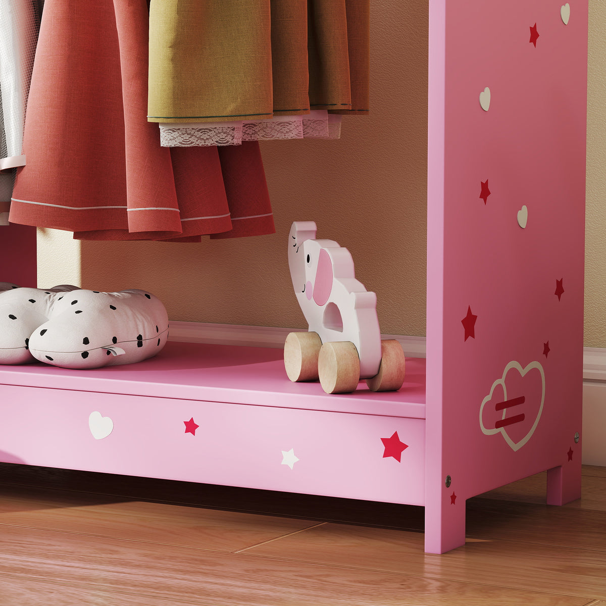 AIYAPLAY Kids Wardrobe, Kids Clothes Rail With Mirror For Bedroom, Pink