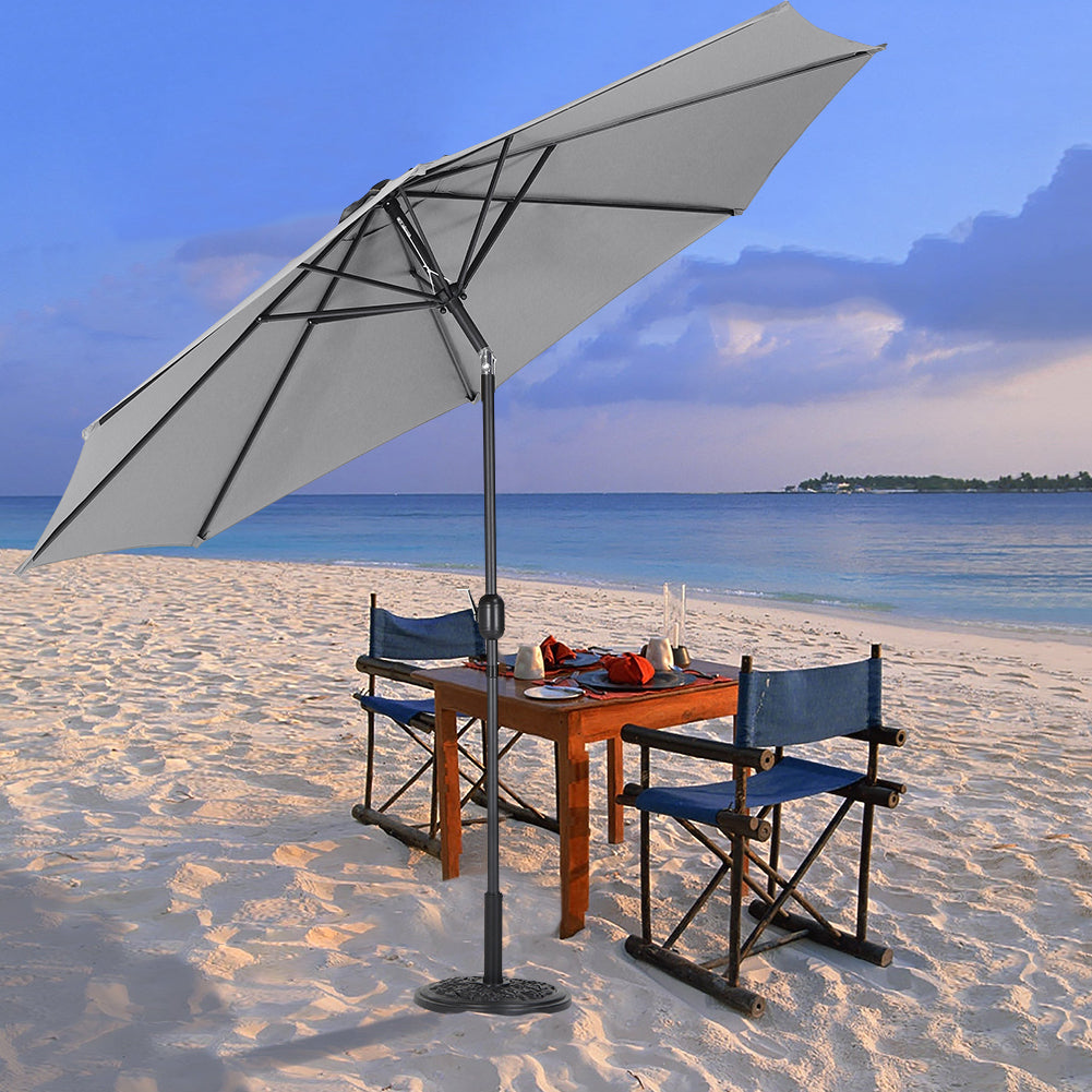 3m Garden Parasol Adjustable Tilting Parasol With Crank Handle With Plastic Fillable Base | One Size | Light Grey