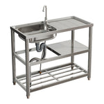 98cm W X45.5cm D X 80cm H Bathroomdeco Stainless Steel One Compartment Sink With Shelves And Drainboard