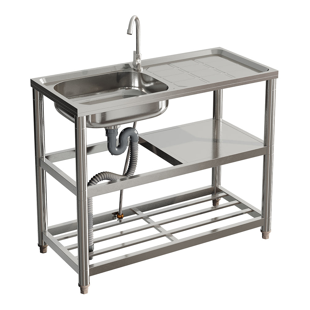 98cm W X45.5cm D X 80cm H Bathroomdeco Stainless Steel One Compartment Sink With Shelves And Drainboard