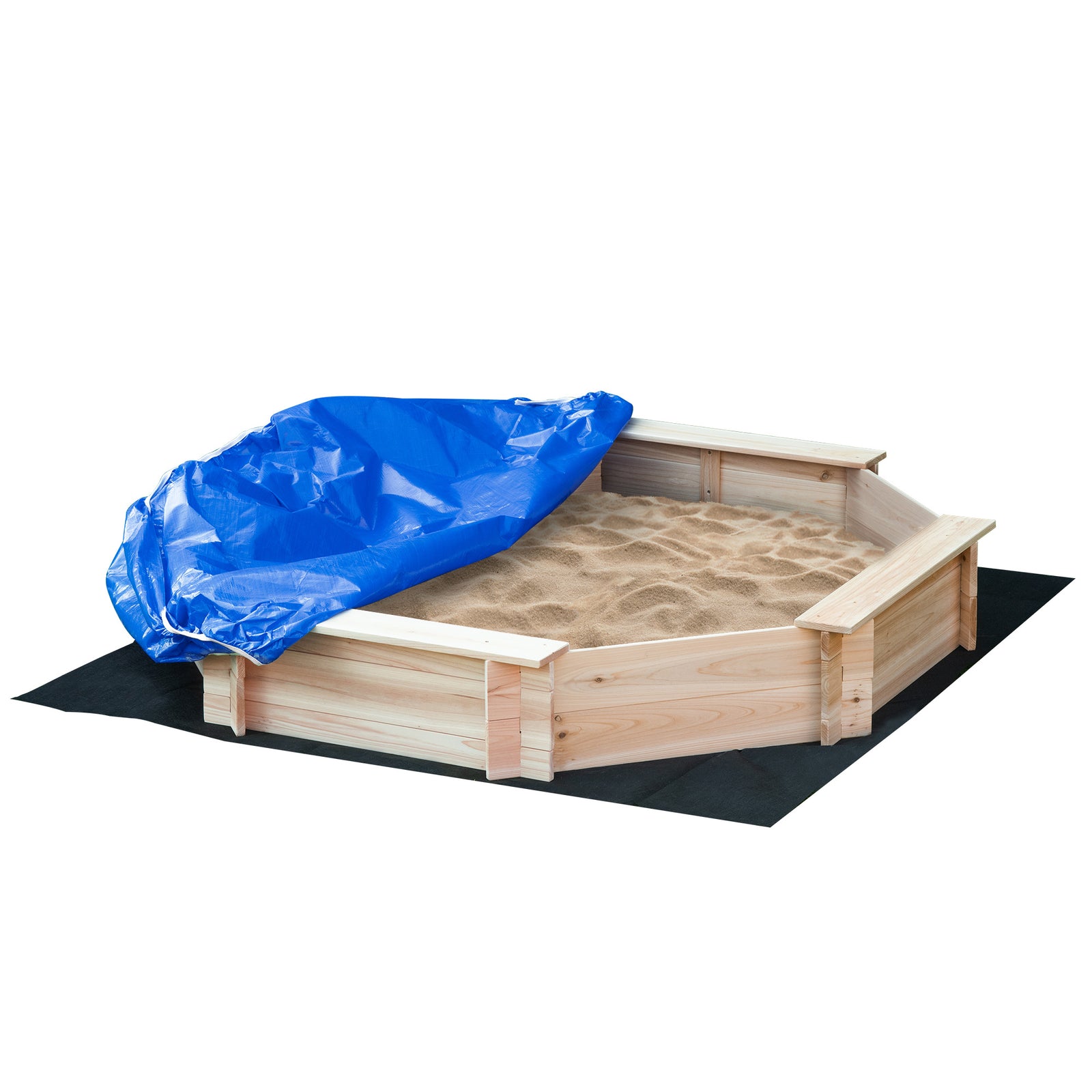 Kids Wooden Sand Pit Children Sandbox With Cover Outdoor Playset