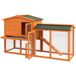 Wooden Rabbit Hutch With Run, Ramp, Slide-out Tray, Orange