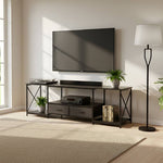 Modern Tv Stand With Fabric Drawers, Spacious Storage Entertainment Center | Black