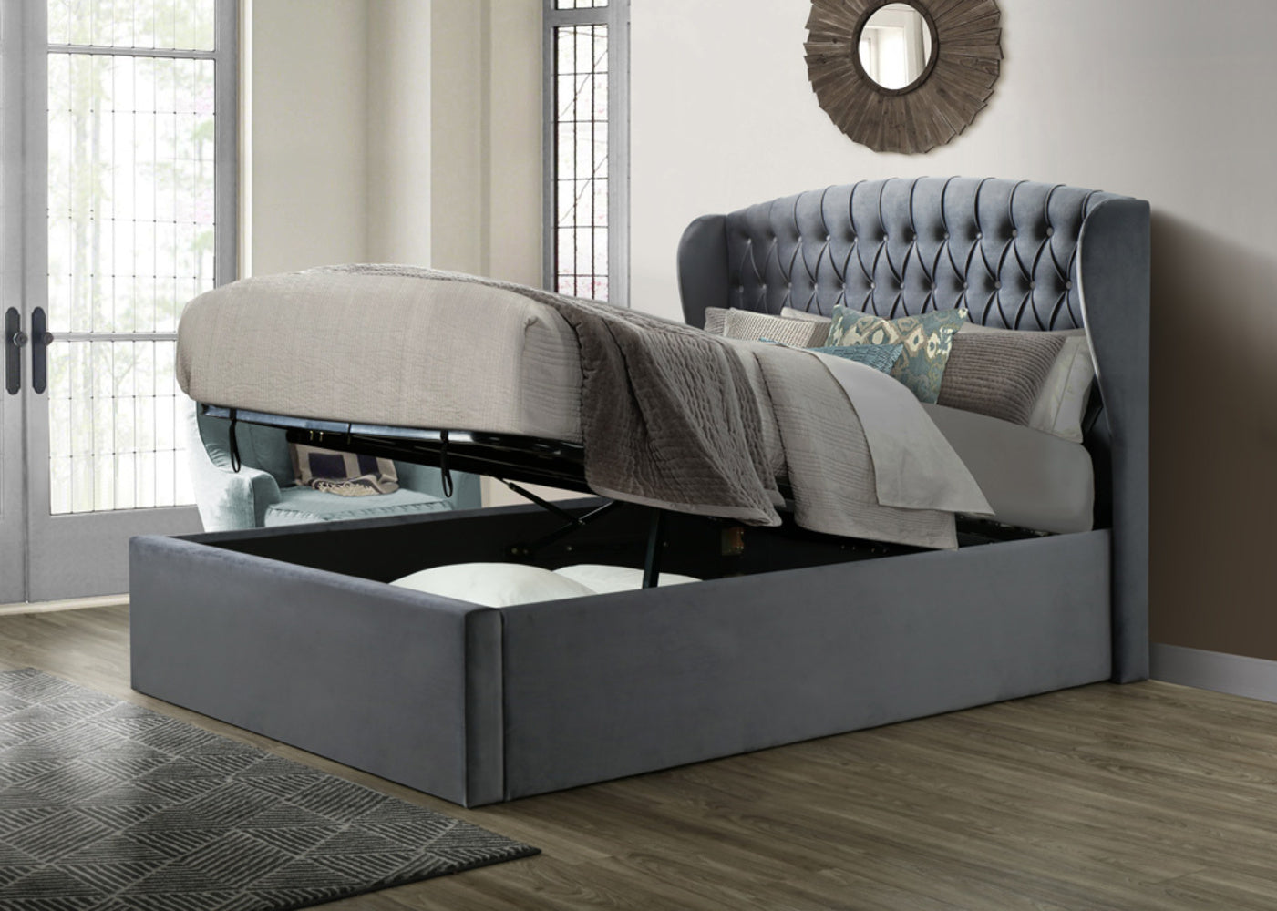 Warwick Velvet Ottoman Bed | Double | Grey