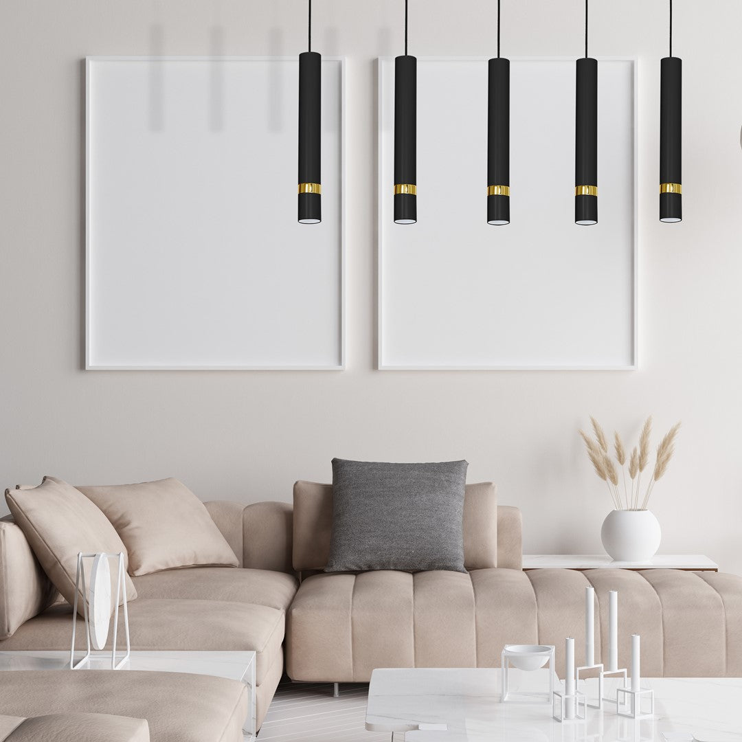 Joker Contemporary Pendant Lamp 5xgu10 Hand Made Cylindrical Style Light | Black & Gold