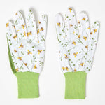 Green And White Gardening Gloves With Floral Bee Design