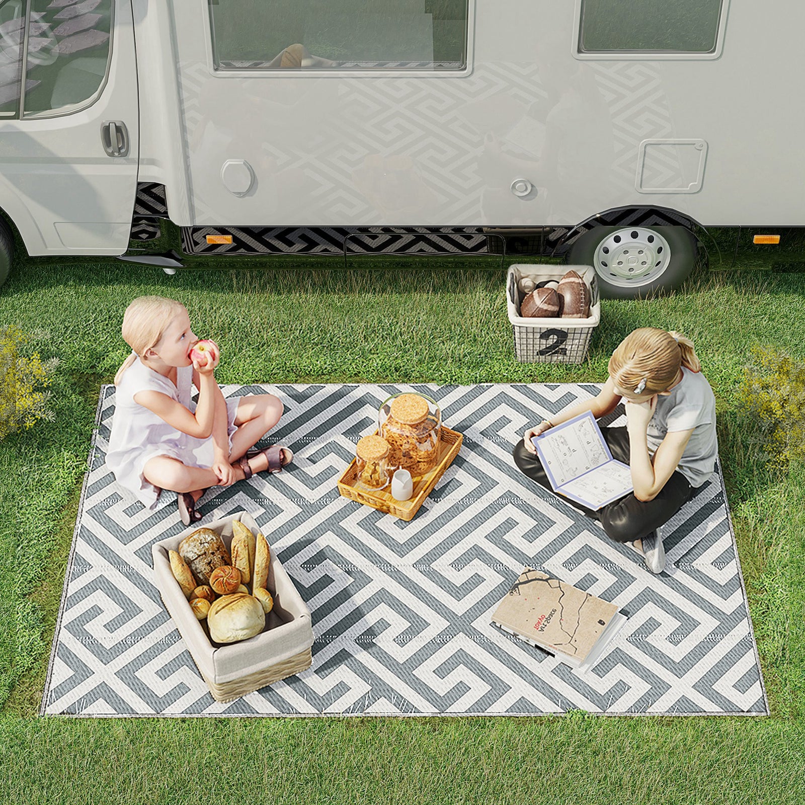 152x243cm Outdoor Straw Rug For Camping/picnic | Gray