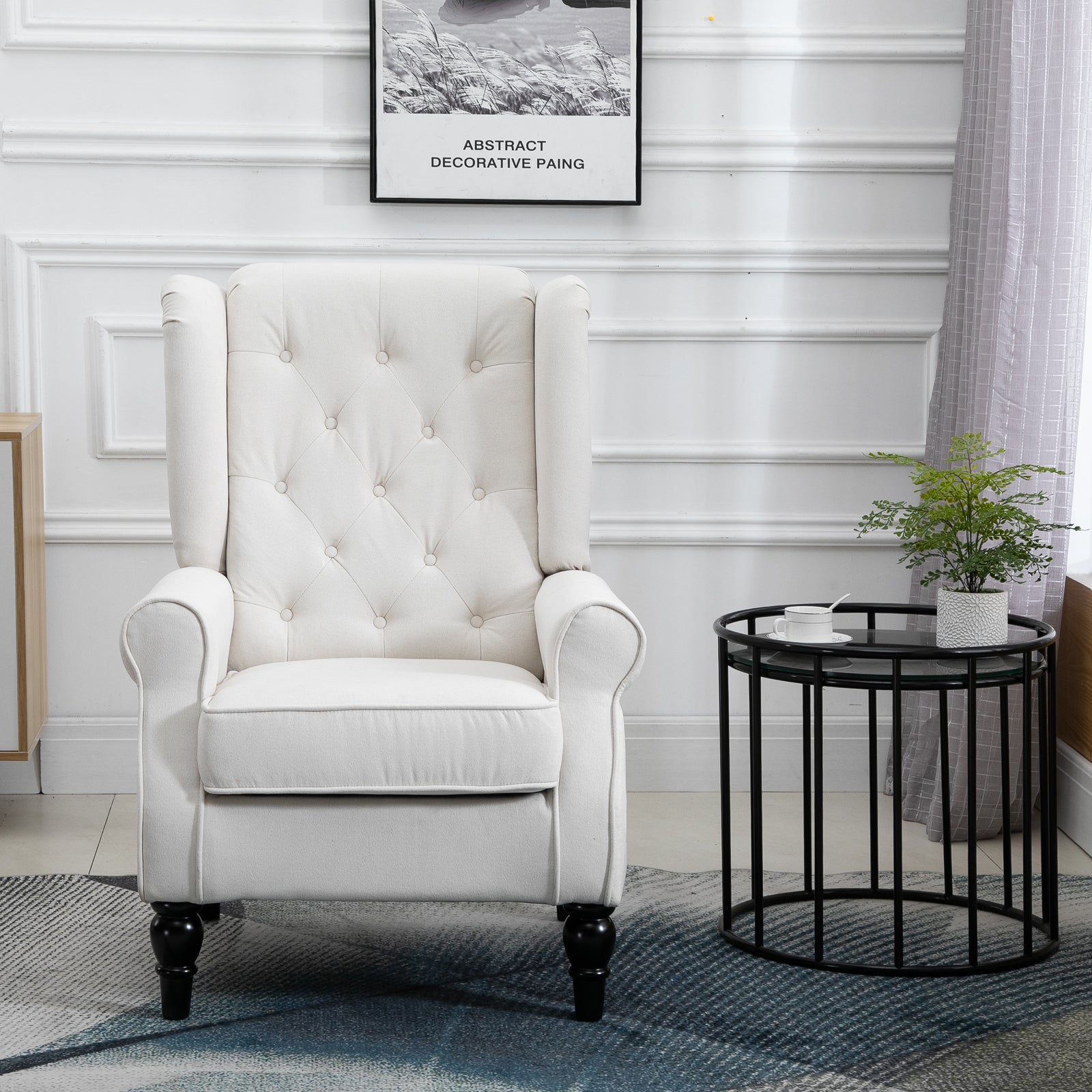 Accent Armchair Home Furniture Retro Tufted Club Wood | One Size | Cream