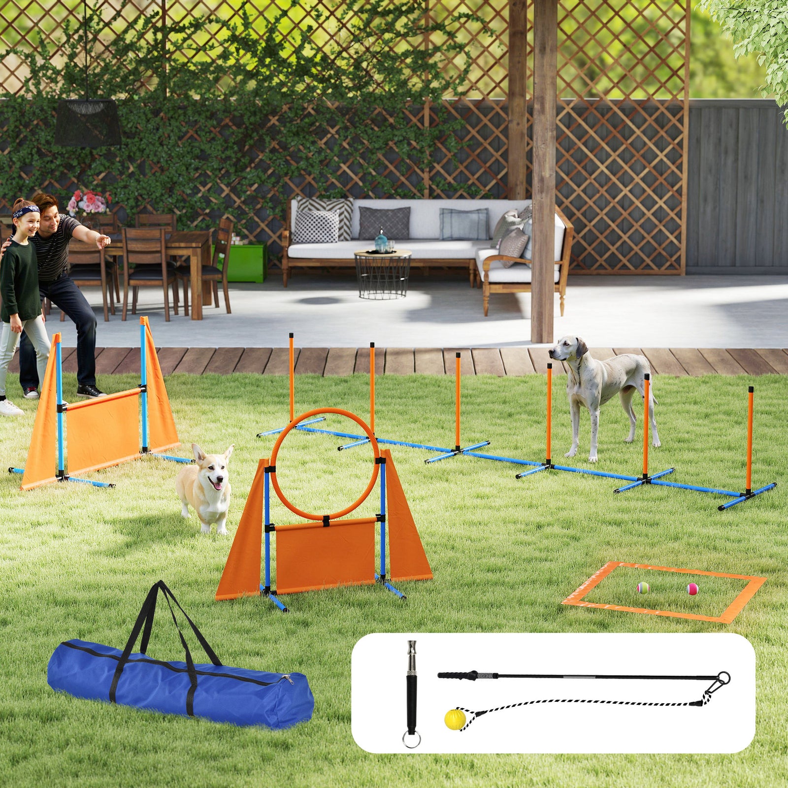 PawHut 7-piece Dog Agility Equipment, Obstacle Training Course Kit, Orange