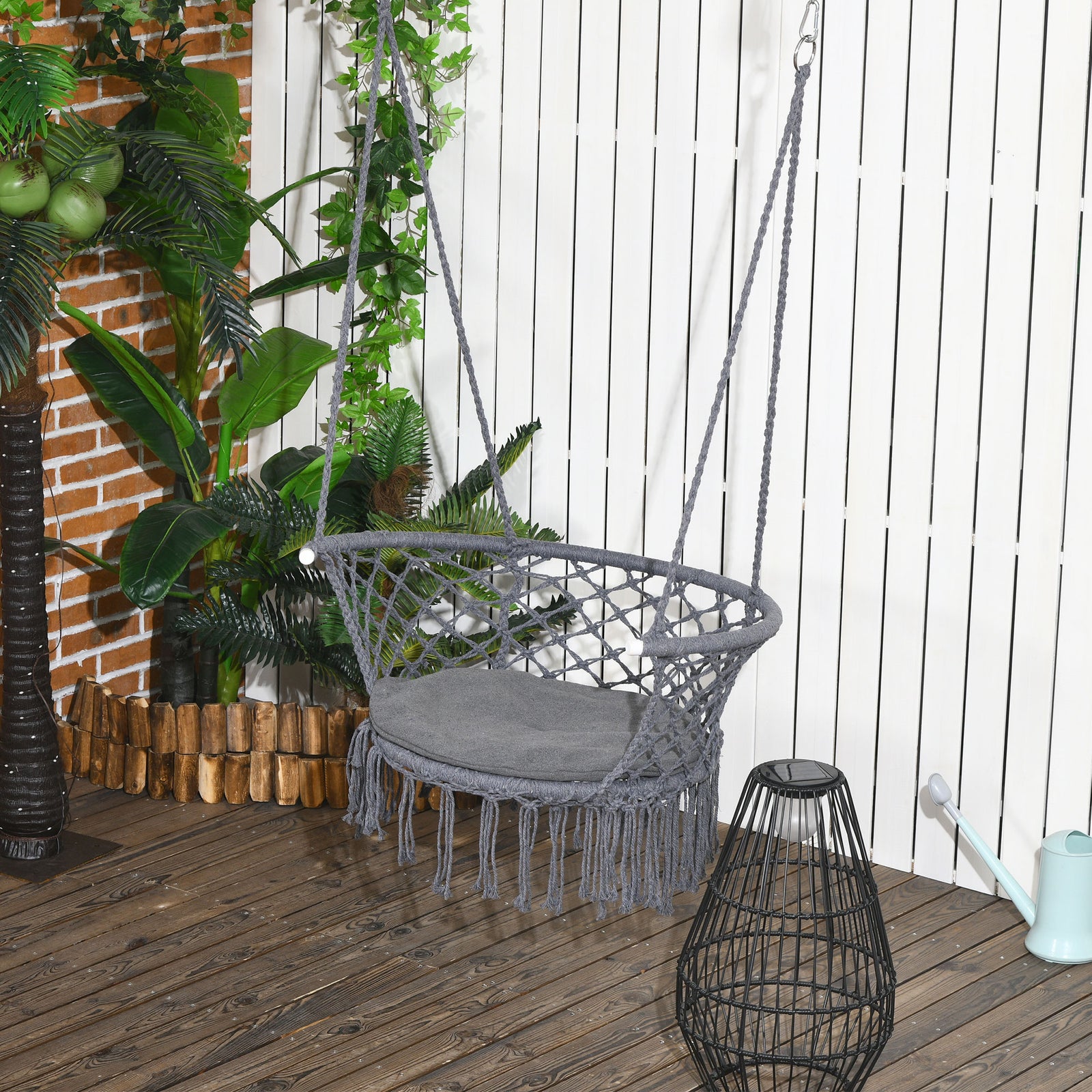 Hanging Chair With Support Backrest, Macrame