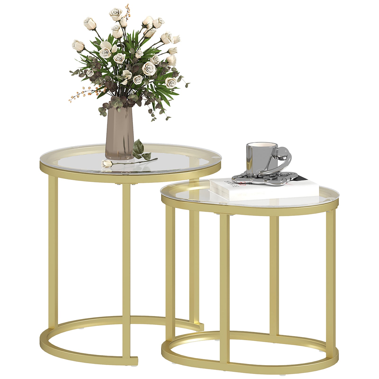 2 Pcs Modern Coffee Table With Tempered Glass Side Tables | Clear