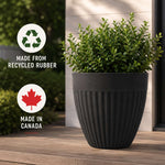 36cm Tall Round Ribbed Effect Black Rubber Planters - Indoor Outdoor Planter | Set-of-2