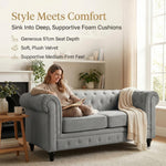 Chesterfield Scroll Arm Velvet Sofa 2 Seater | Grey