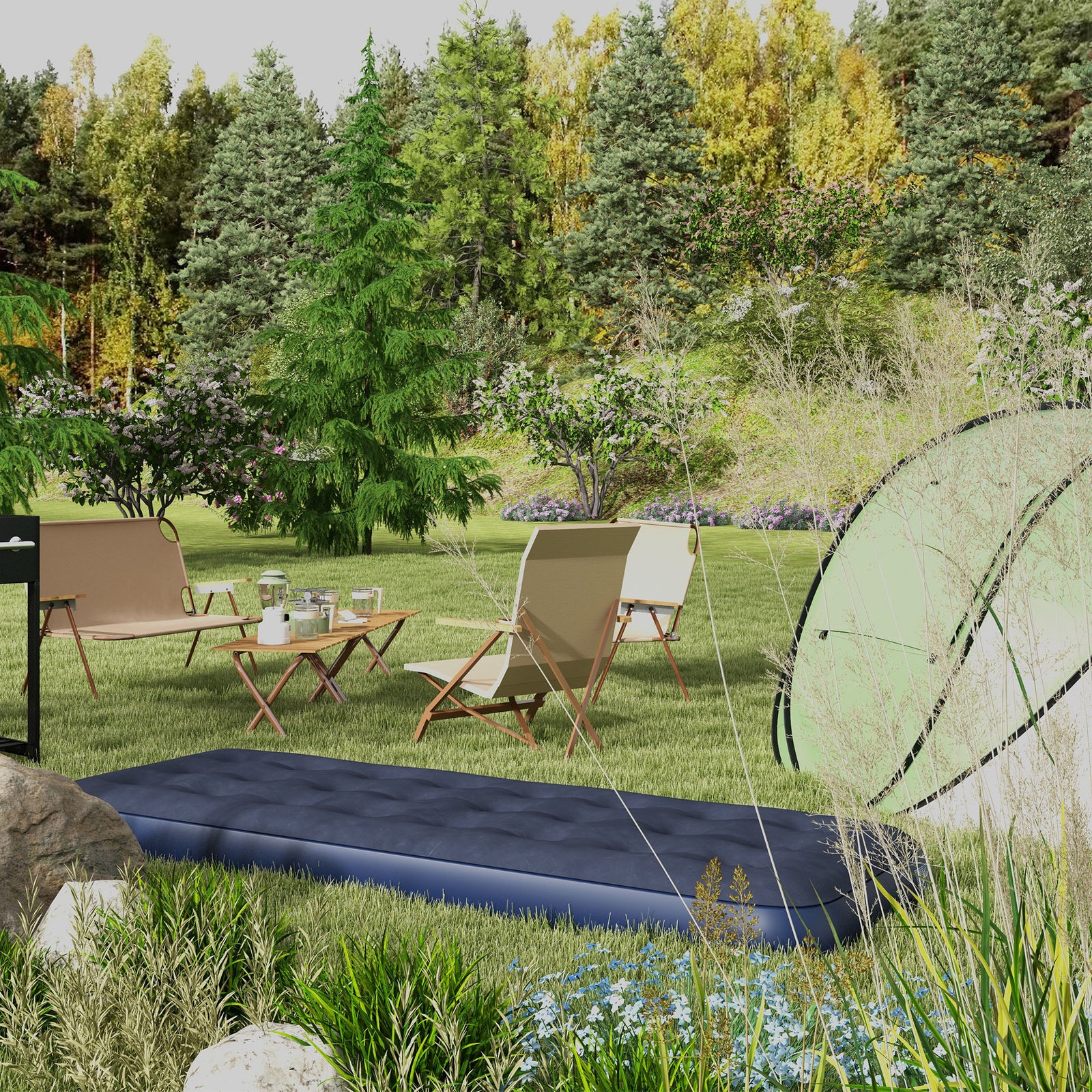 Outsunny Single Air Mattress With Pump, Blue