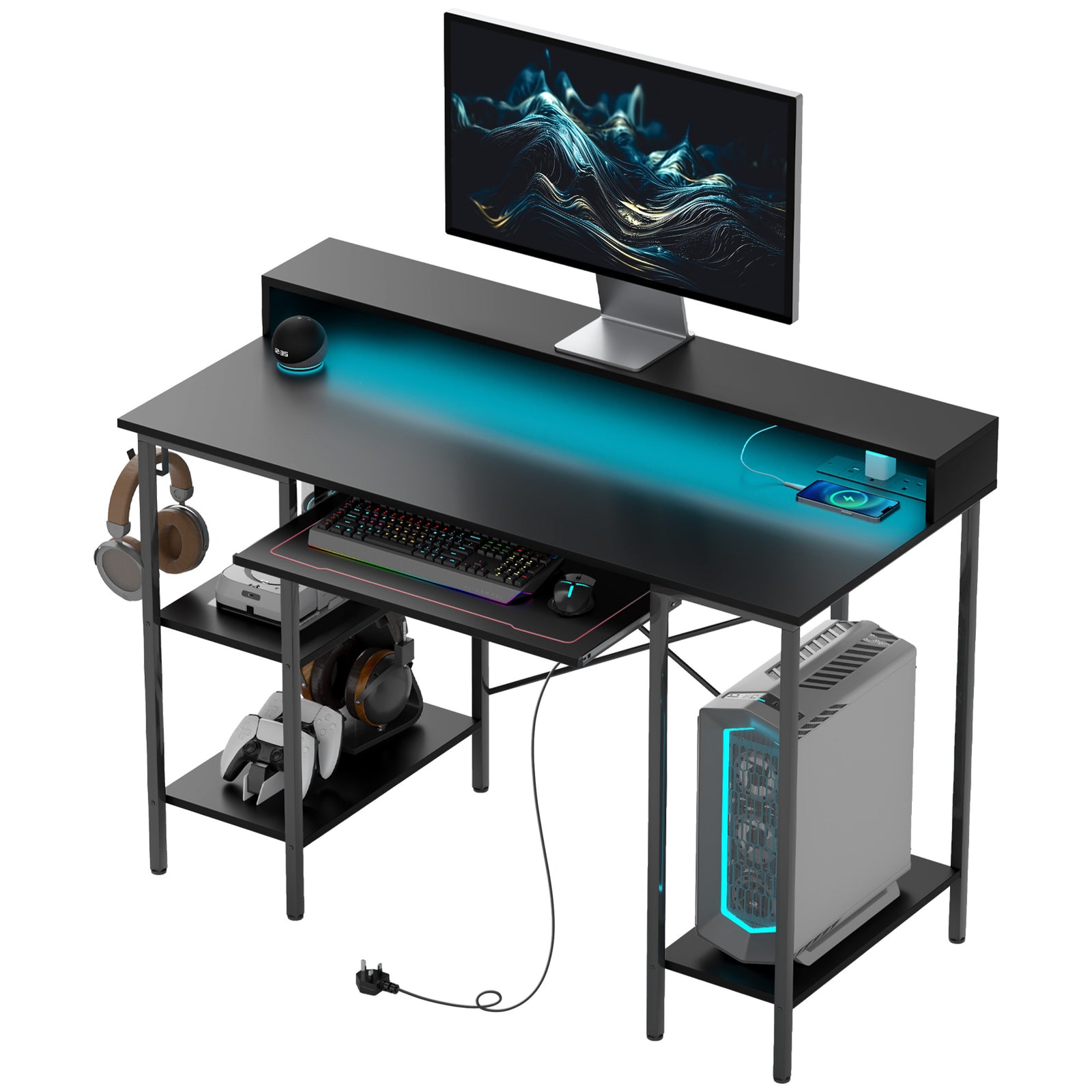 Gaming Desk With Monitor Stand And Sliding Keyboard Tray | Black