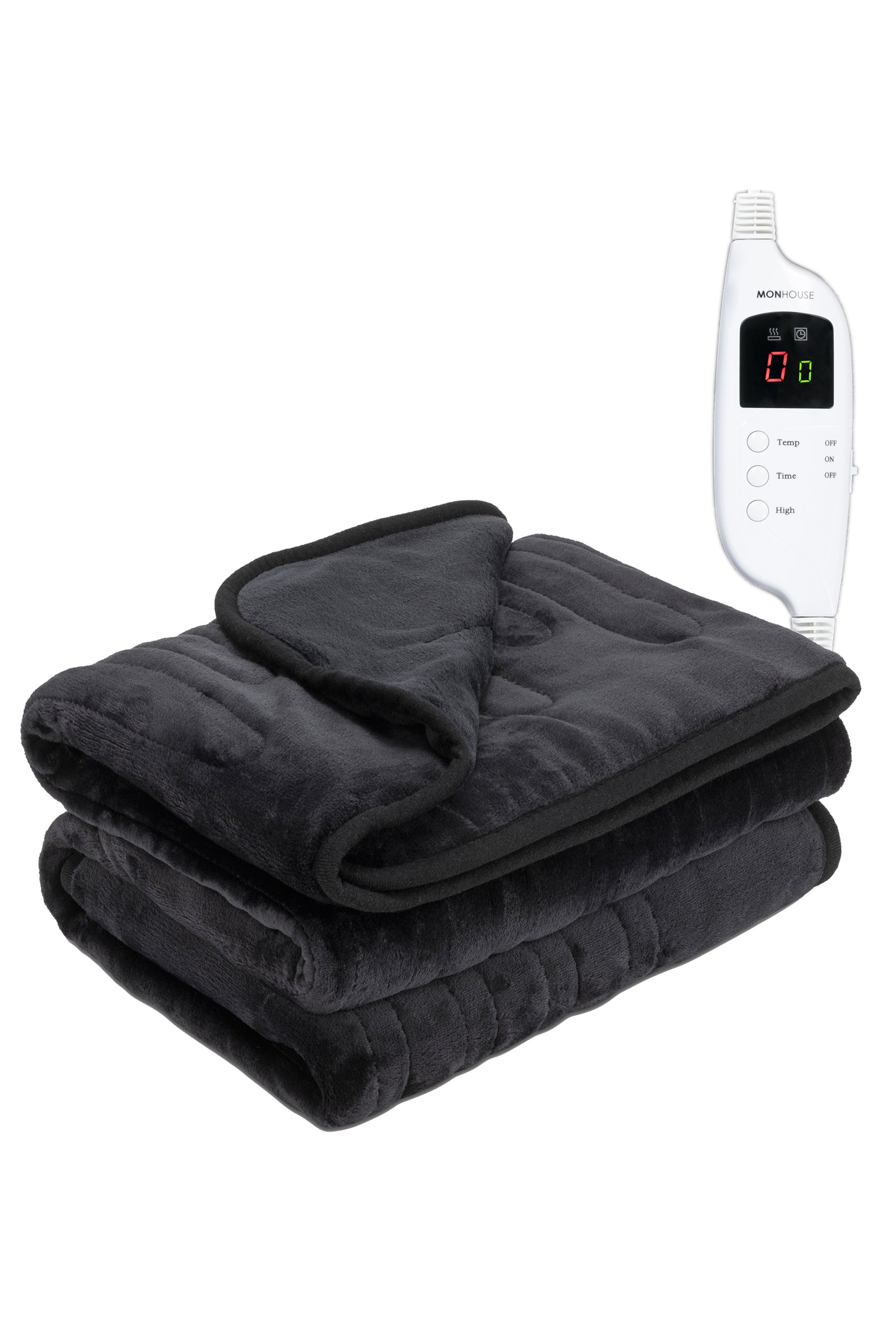 Heated Electric Throw 9h Timer 9 Heat Setting Fleece Blanket | Single | Black