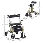 HOMCOM 2 In 1 Wheelchair & Folding Rollator Walker Combo