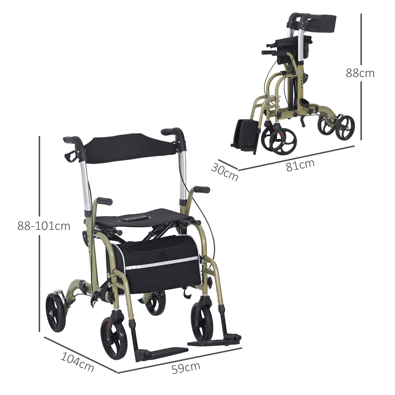 HOMCOM 2 In 1 Wheelchair & Folding Rollator Walker Combo
