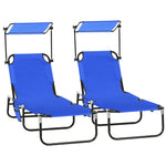 2 Piece Folding Sun Loungers With Adjustable Backrest | Blue
