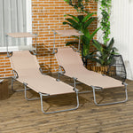 Reclining Sun Lounger Folding Recliner Garden Chair | Set of 2 | Brown