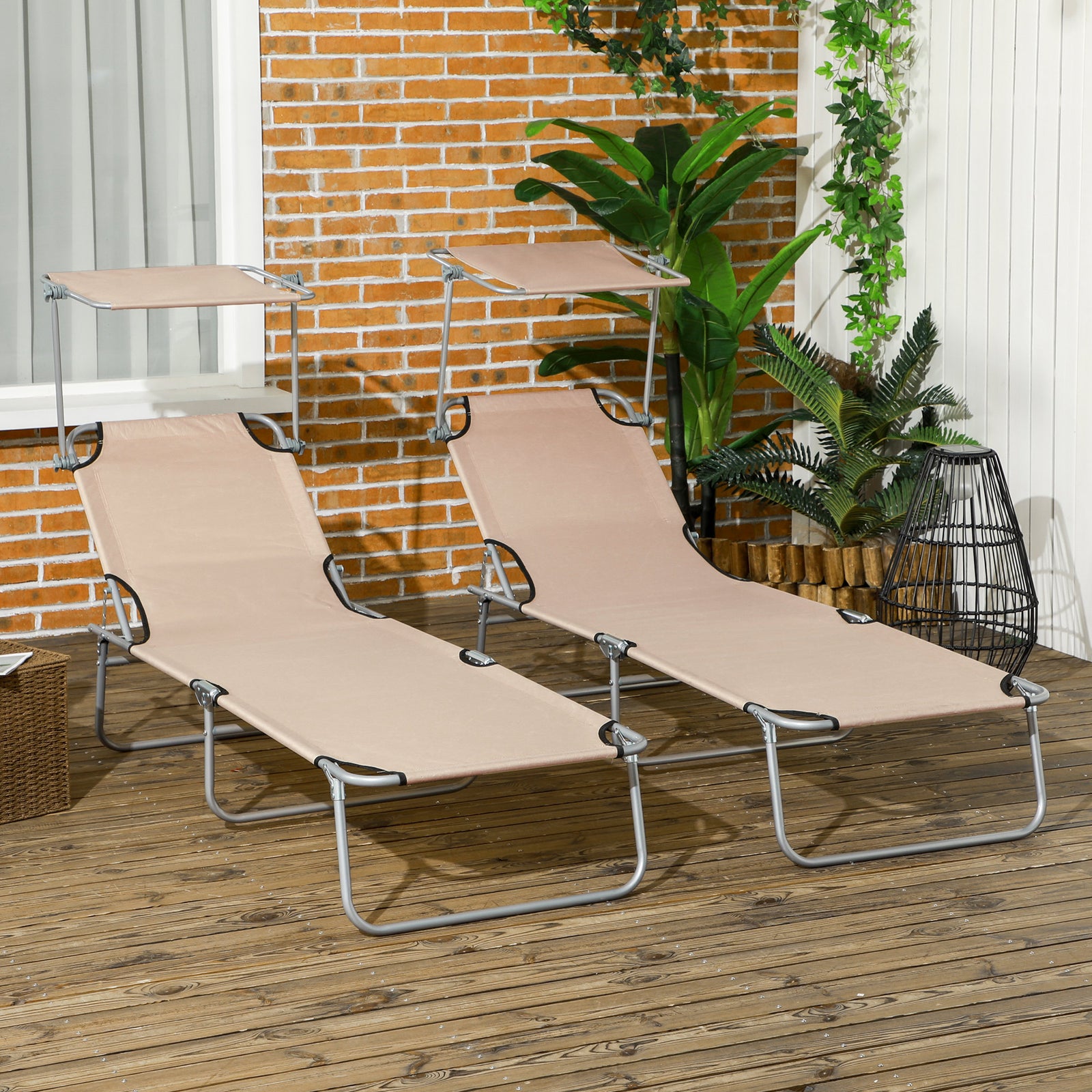 Reclining Sun Lounger Folding Recliner Garden Chair | Set of 2 | Brown