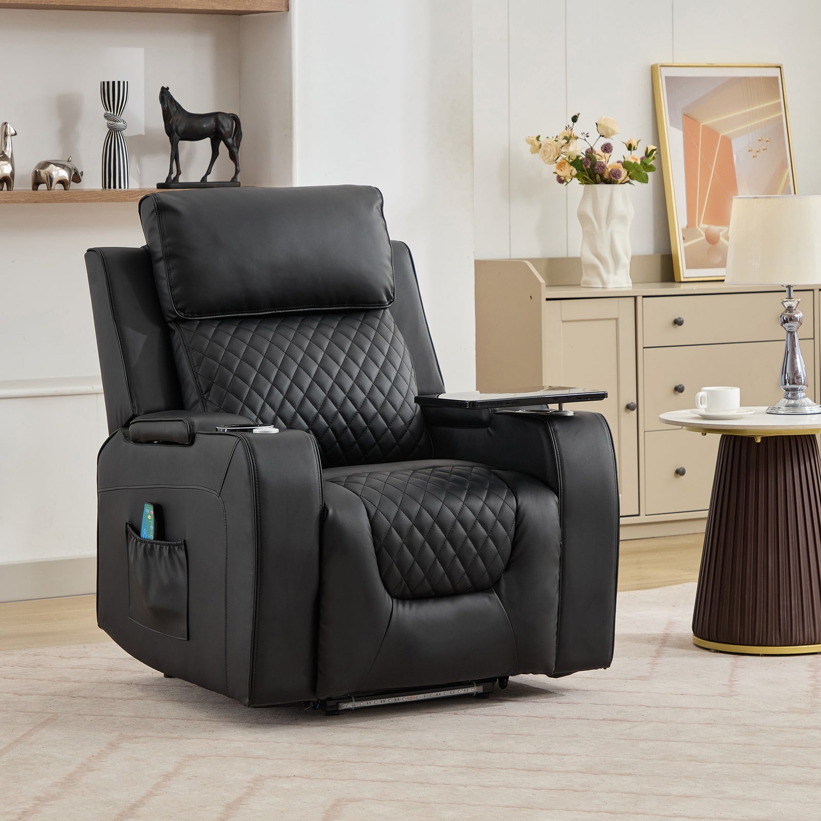 Byron Electric Riser Recliner Chair With Massage And Heat, Drink Cooler, Table | Black