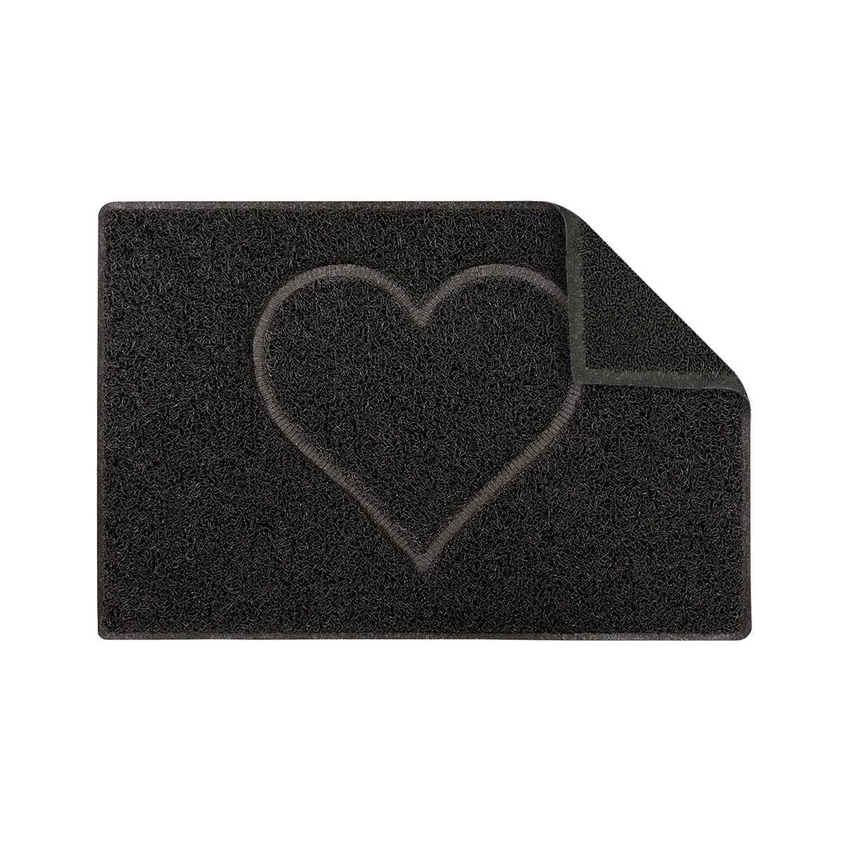Heart Outdoor Embossed Doormat With Open Back | Medium | Black