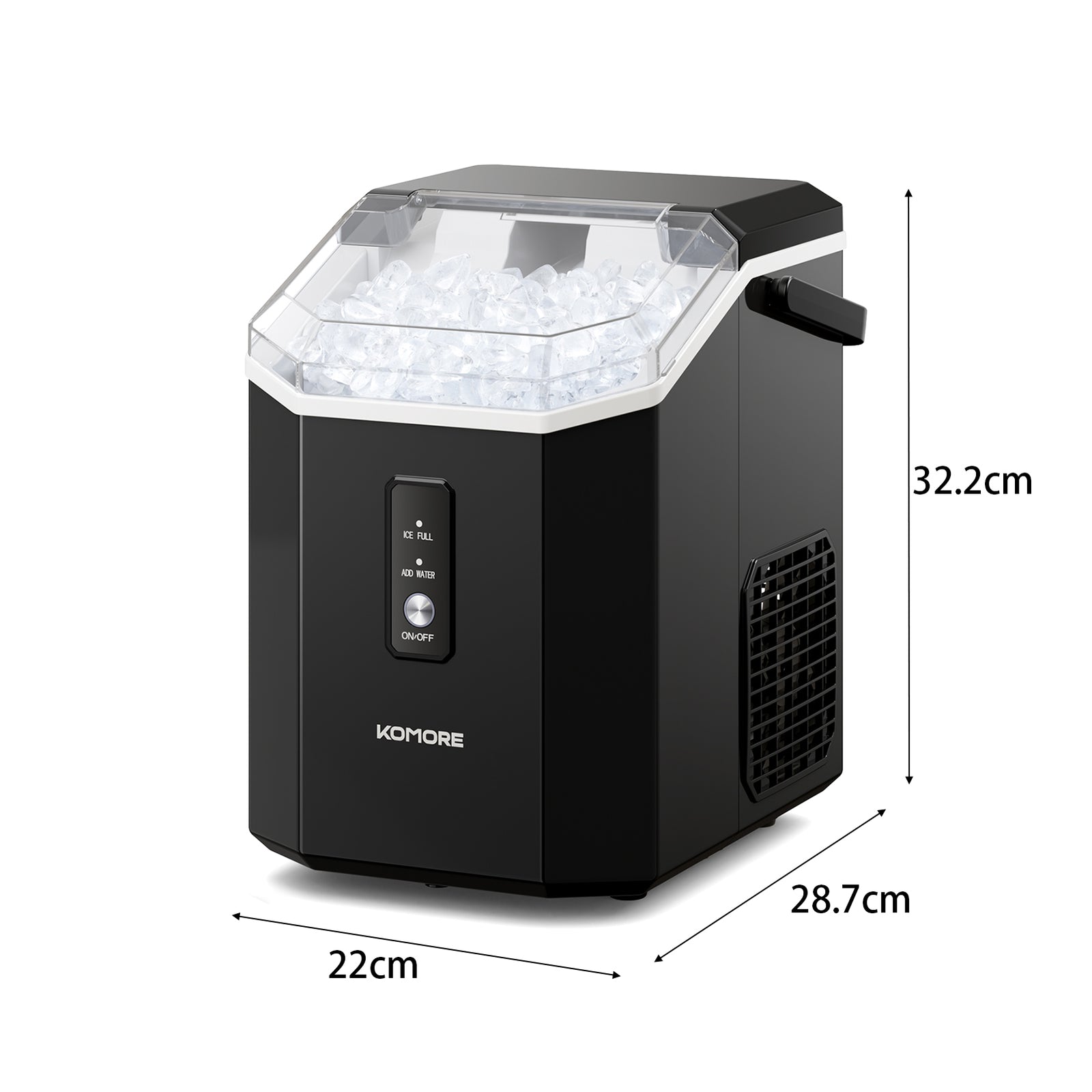 Nugget Ice Maker Portable Ice Machine With Handle, 15kg/24h, Ready In 5 Minutes, Self-cleaning, Easy To Use For Home | Black