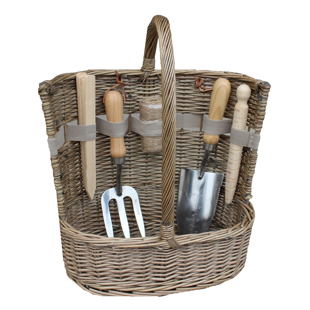 Wicker Garden Basket Antique Wash Deluxe Trug Tool Basket | Set-of-2