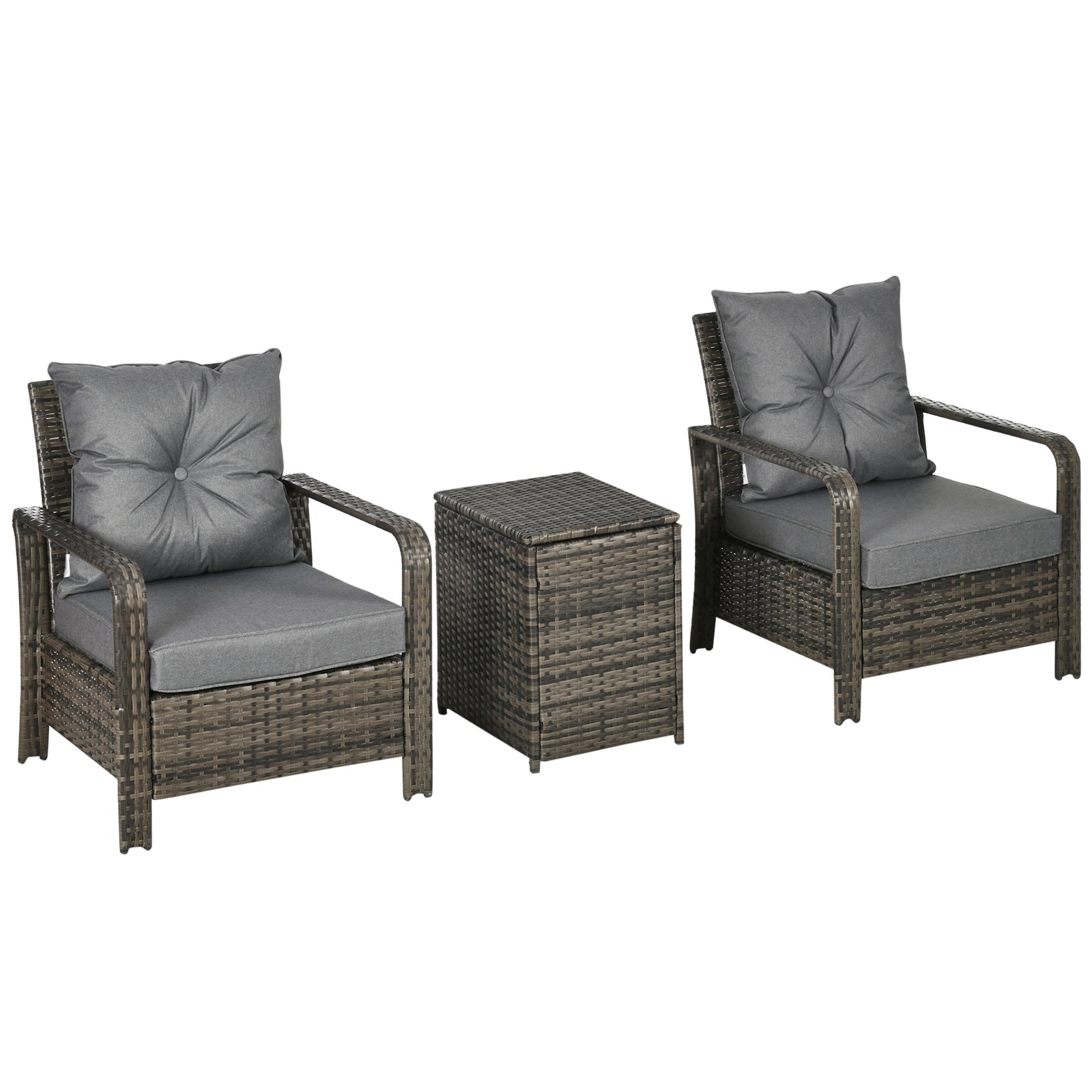 3 Pcs Pe Rattan Garden Sofa Set W/ 2 Chairs & Storage Table | Gray