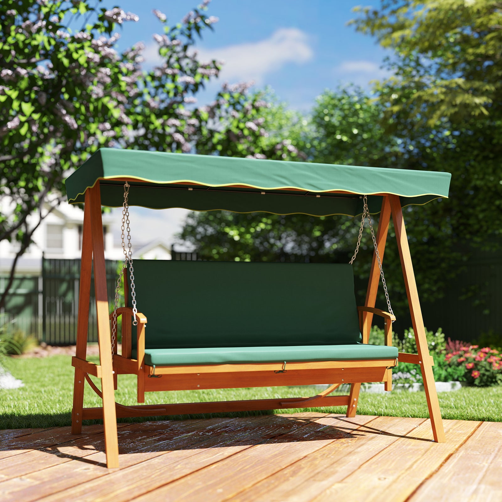 3 Seater Wooden Garden Swing Hammock Bench Lounger