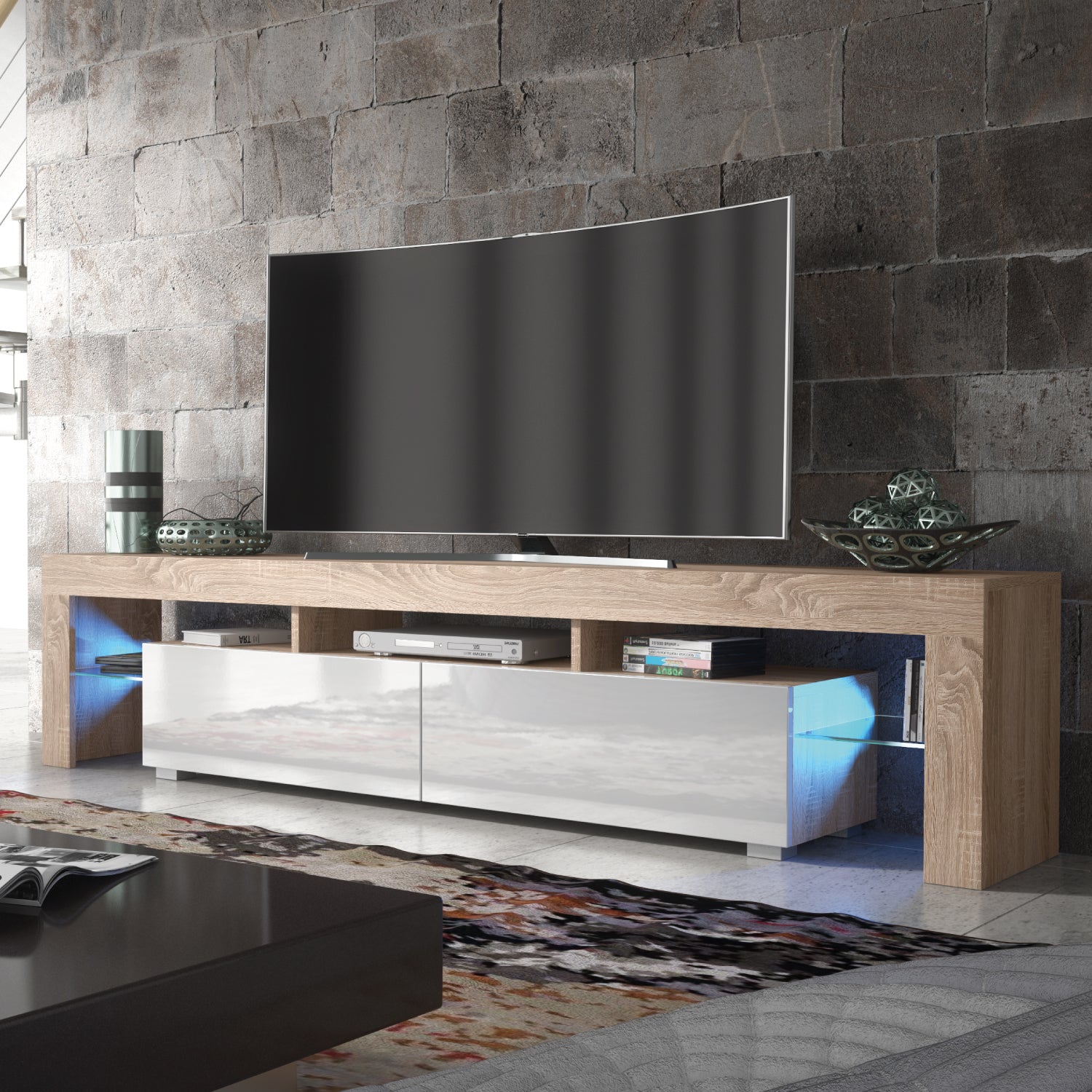 Nova Tv Unit 200cm With Led Lights | Natural Oak
