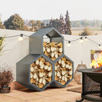 Steel Firewood Log Rack Fireplace Log Holder | Gray