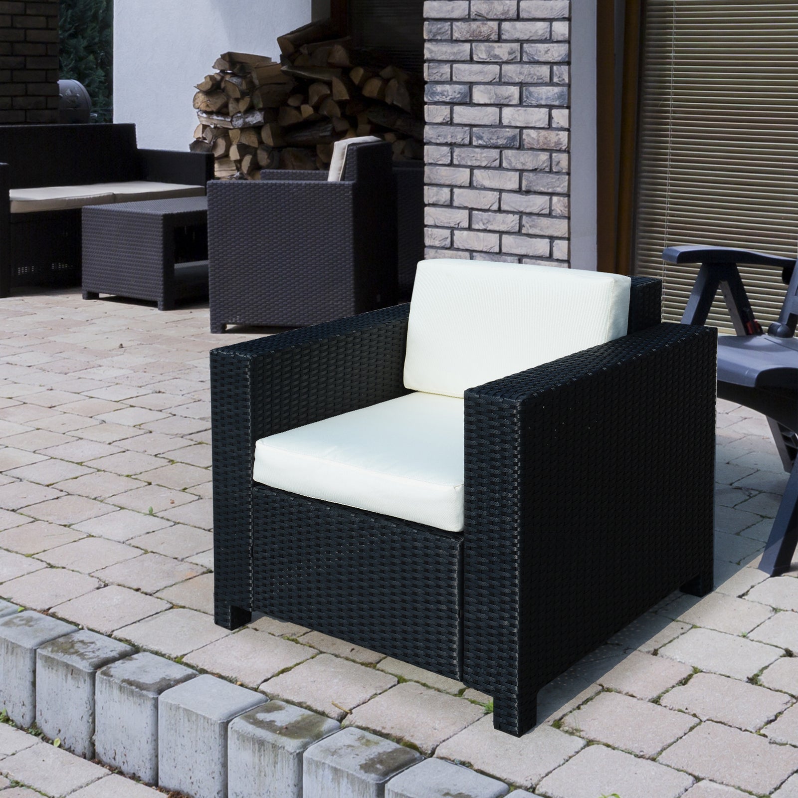 Patio Rattan Wicker Furniture Single Cube Chair Sofa Outdoor | Black